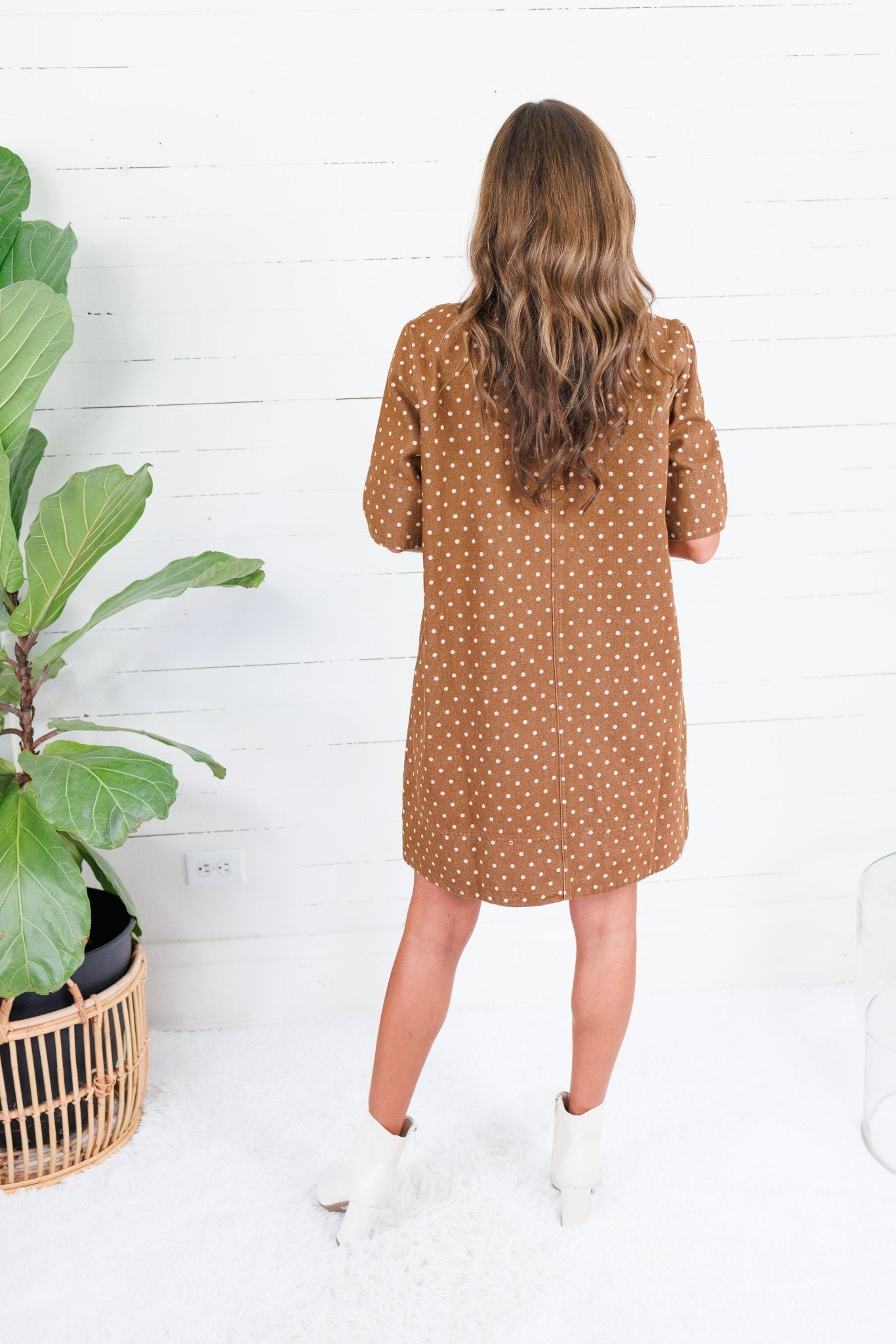Miranda Brown Polka Dot Denim Mini Dress Sewn and Seen