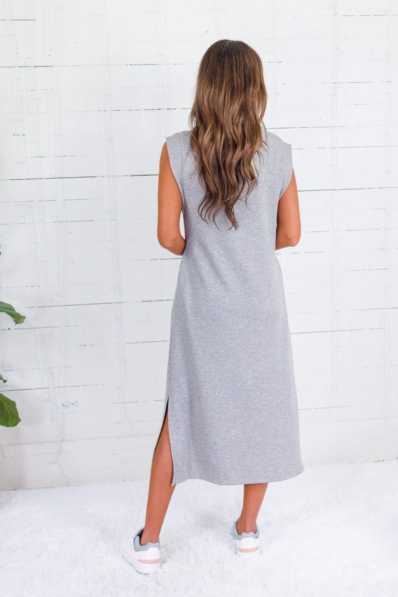 Mod Heather Grey Scuba Knit Midi Dress