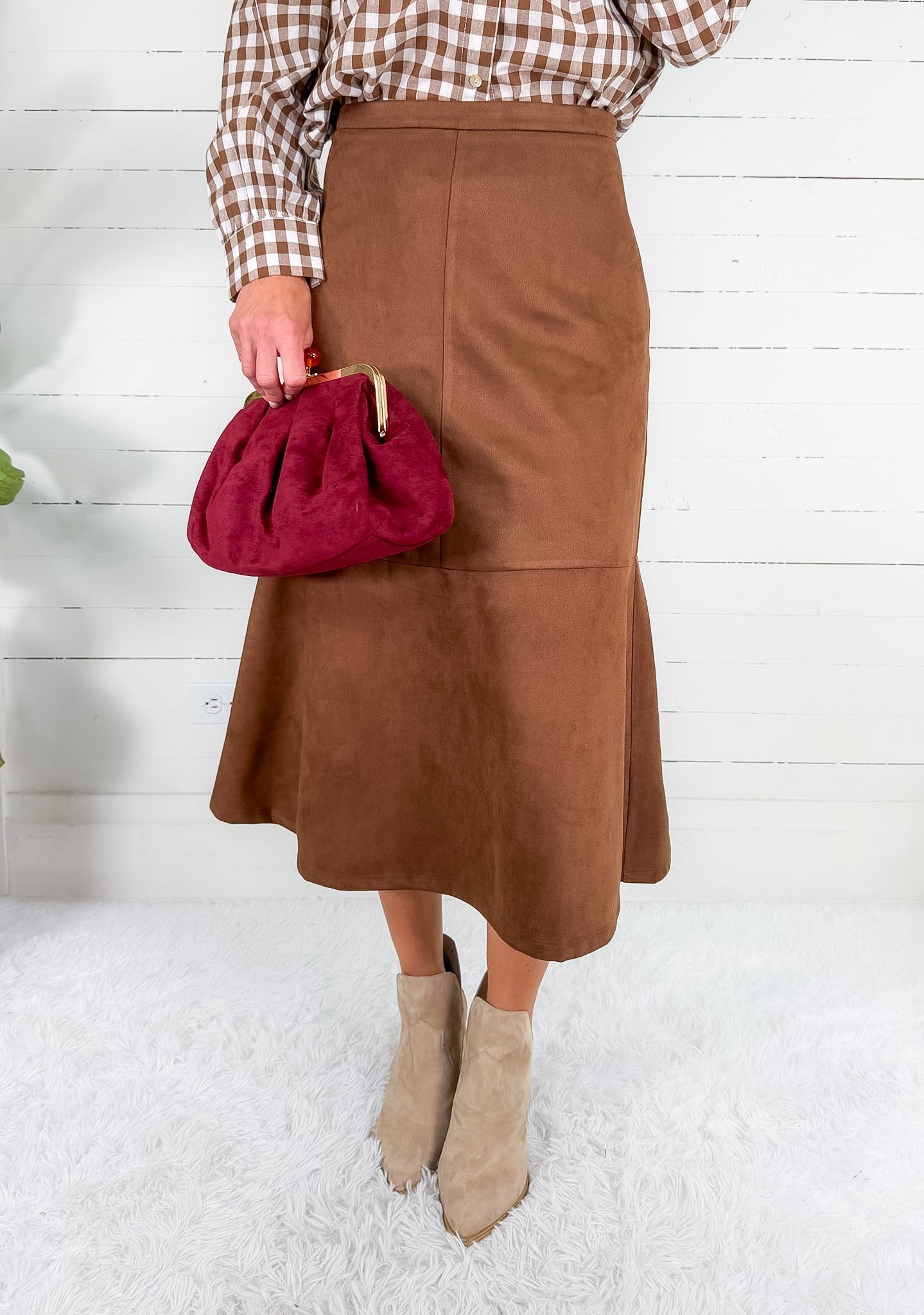 Montana Brown Faux Suede Maxi Skirt THML