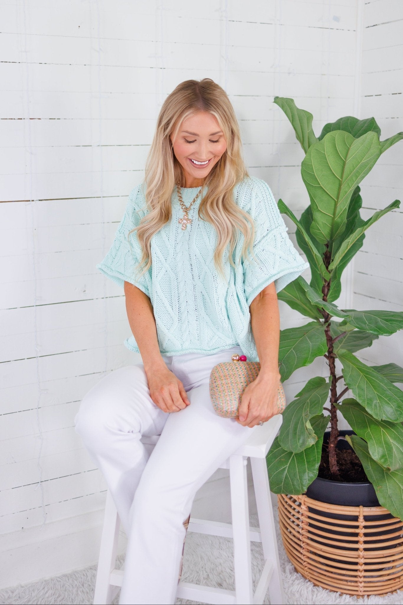 Montana Mint Cable Sweater Le Lis 