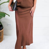 Montgomery Mocha Polka Dot Satin Skirt Glam
