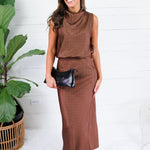 Montgomery Mocha Polka Dot Satin Skirt Glam