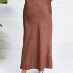 Montgomery Mocha Polka Dot Satin Skirt Glam