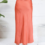 Montgomery Rust Polka Dot Satin Skirt Glam