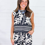 Morgan Black + Sand Button Back Top