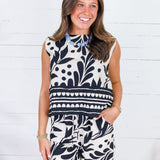Morgan Black + Sand Button Back Top