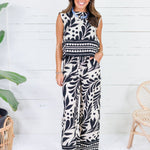 Morgan Black + Sand Button Back Top