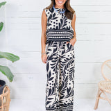 Morgan Black + Sand Button Back Top