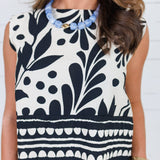 Morgan Black + Sand Button Back Top