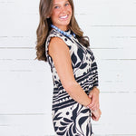 Morgan Black + Sand Button Back Top