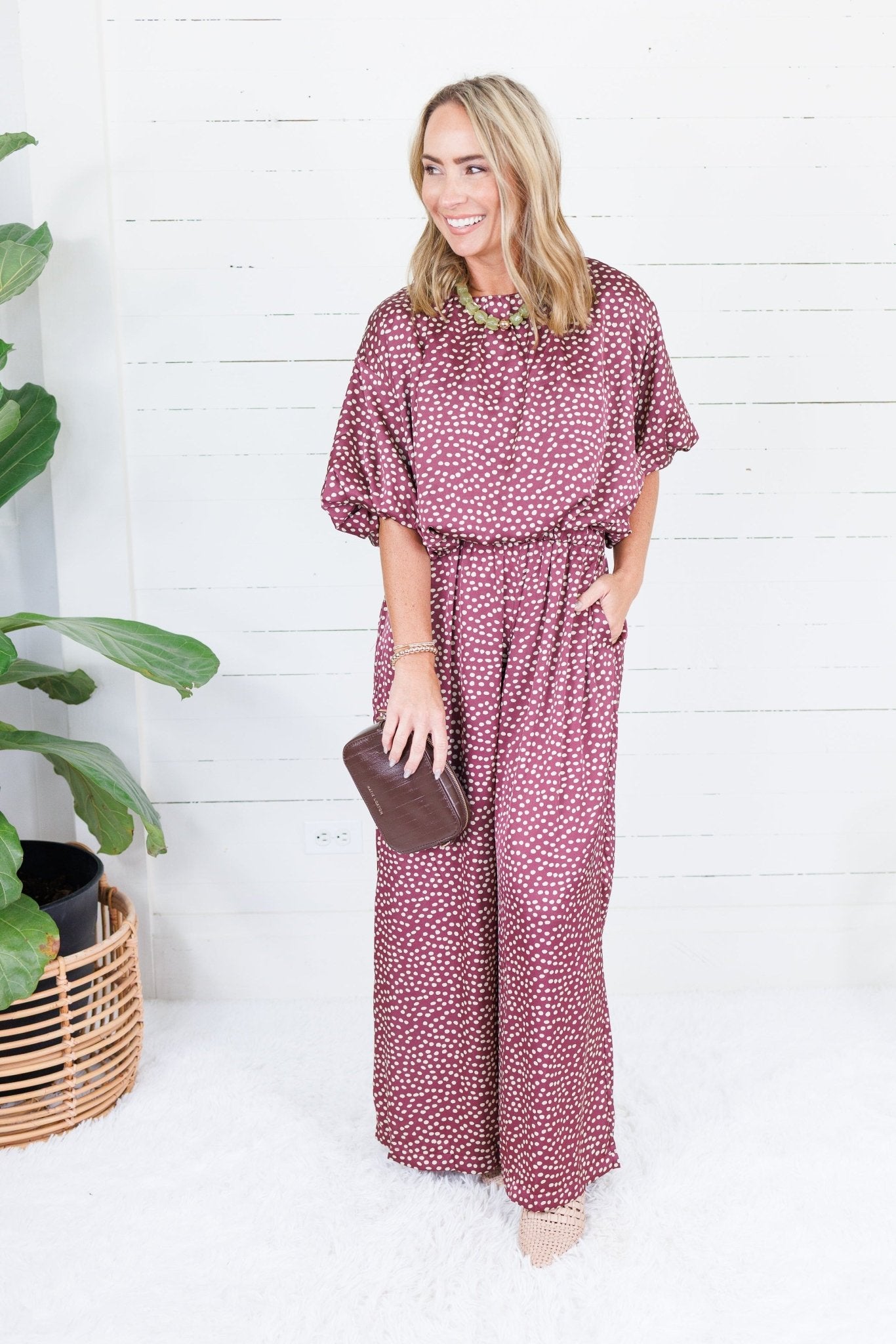 Morgan Burgundy Dotty Pants Glam