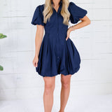 Morgan Navy Bubble Hem Nipped Waist Mini Dress Aureum