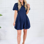 Morgan Navy Bubble Hem Nipped Waist Mini Dress Aureum