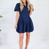 Morgan Navy Bubble Hem Nipped Waist Mini Dress Aureum