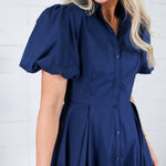 Morgan Navy Bubble Hem Nipped Waist Mini Dress Aureum