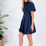 Morgan Navy Bubble Hem Nipped Waist Mini Dress Aureum