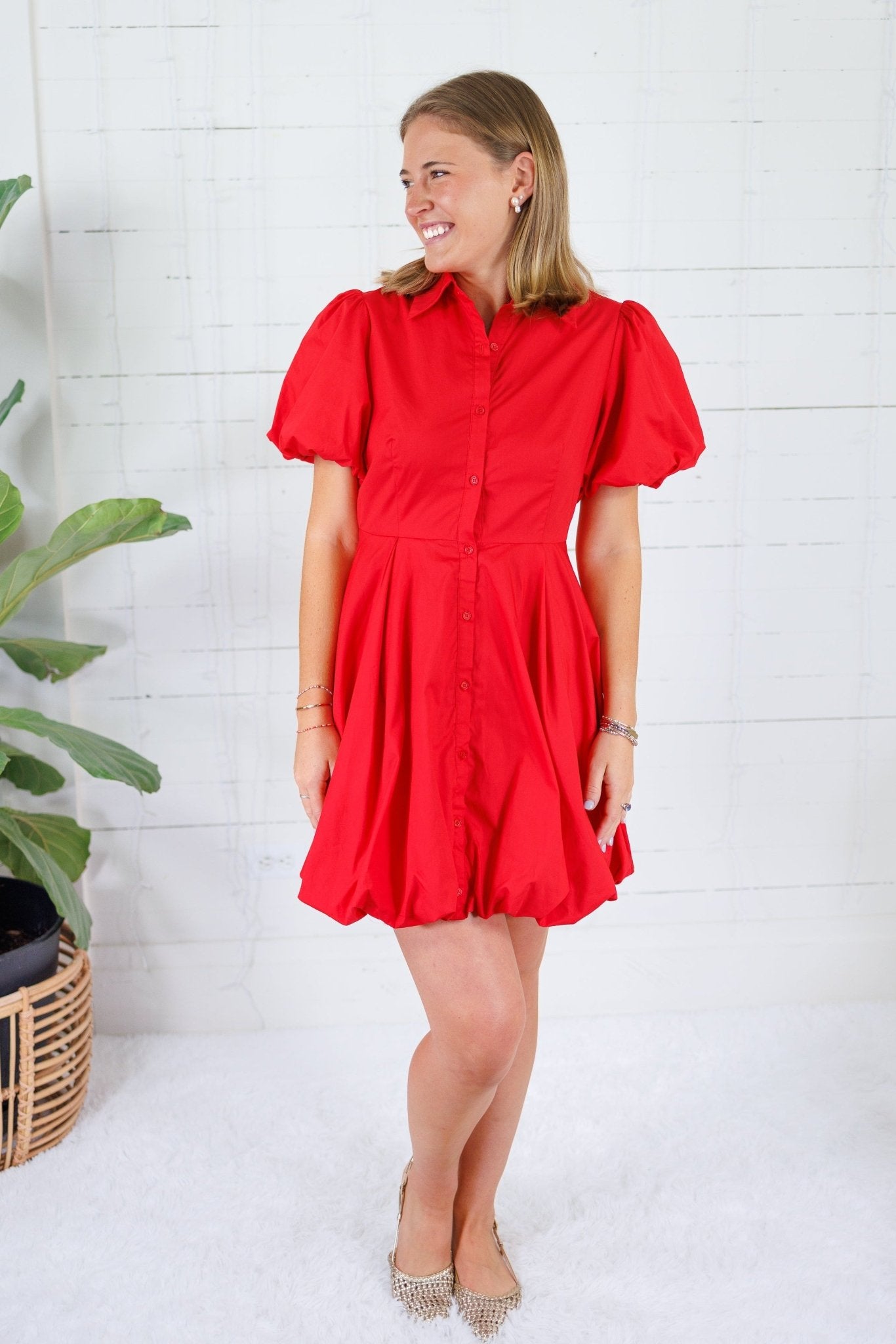 Morgan Poppy Bubble Hem Nipped Waist Mini Dress Aureum
