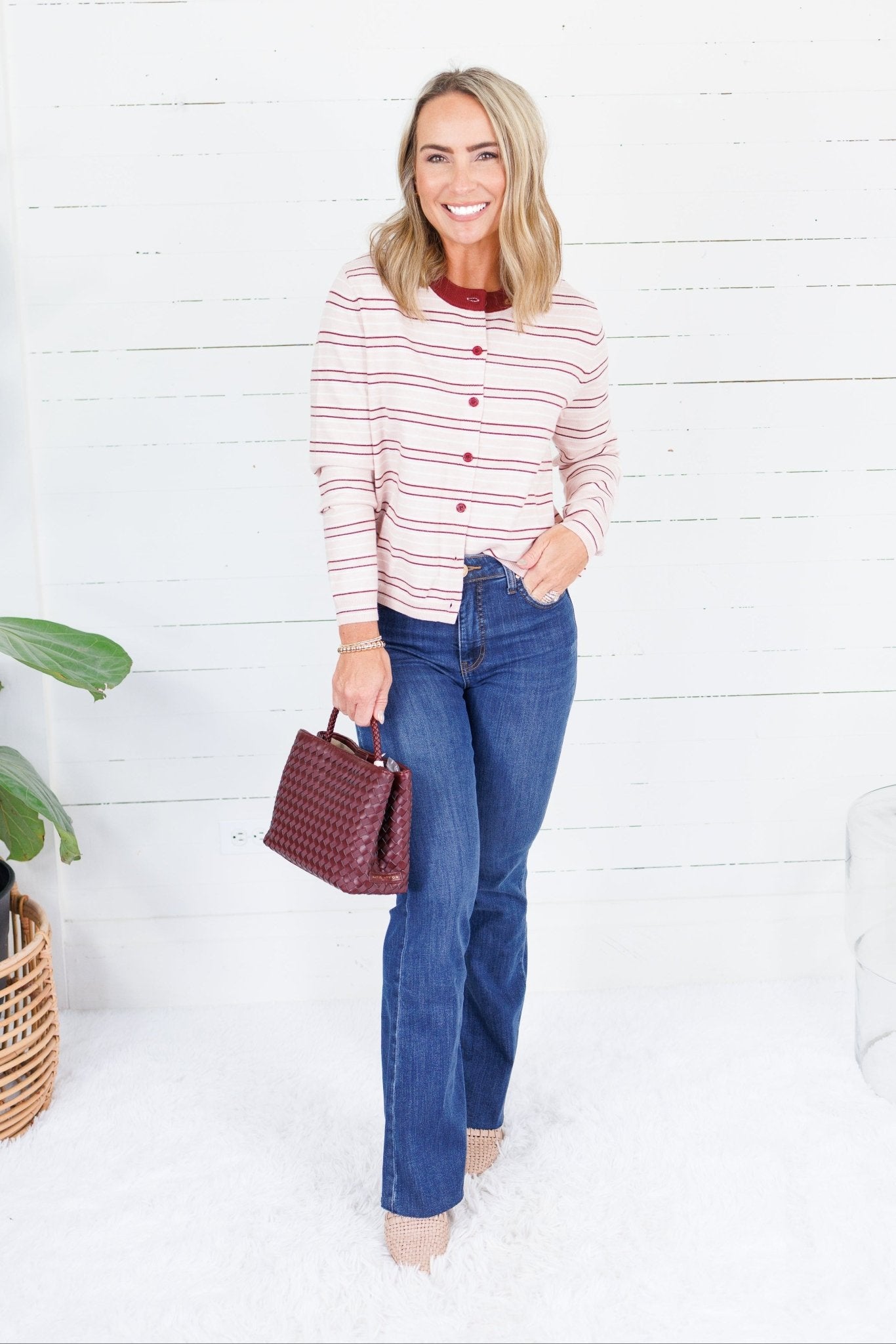 Morris Blush Multi Striped Cardigan Polagram