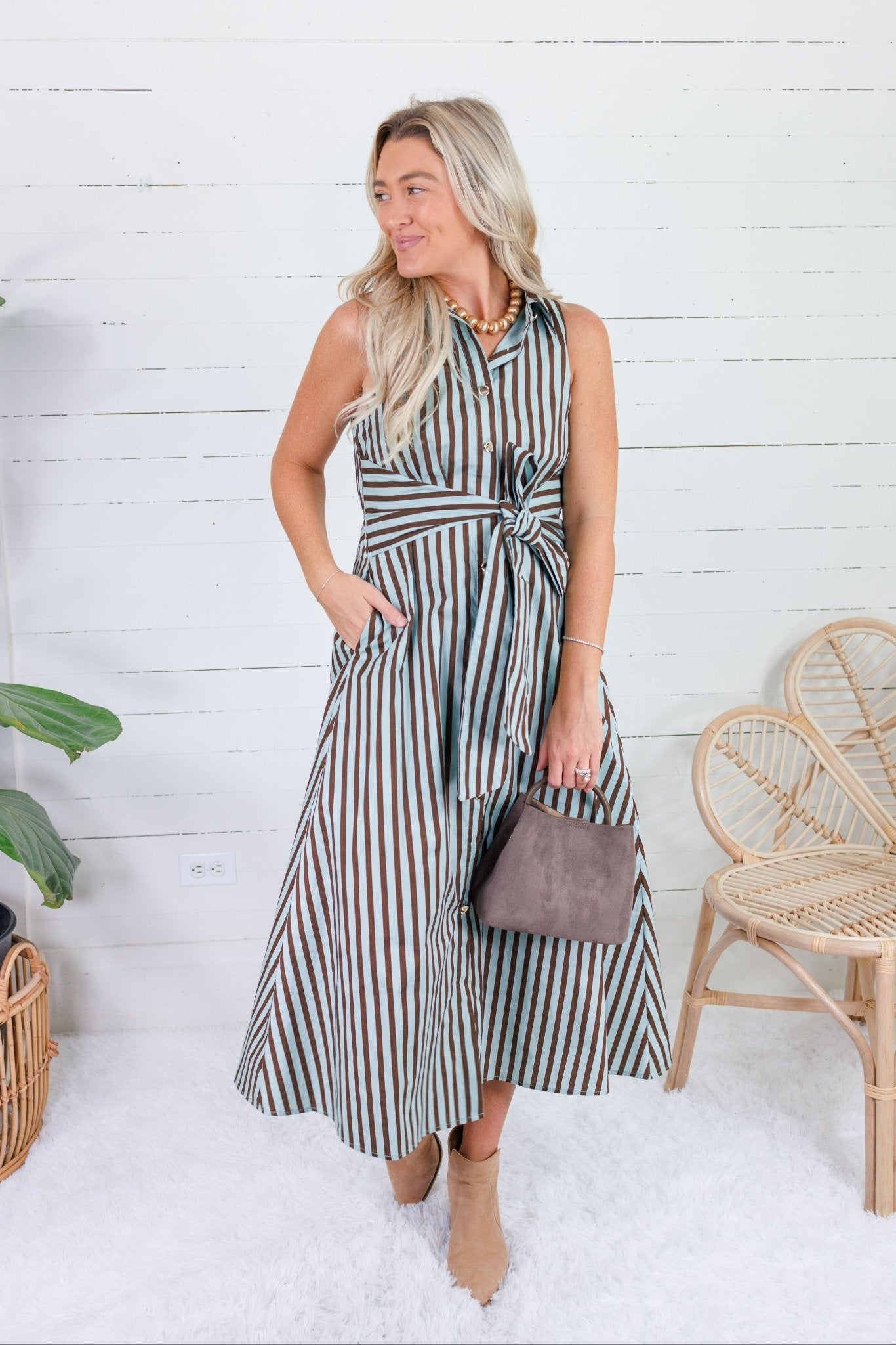 Morrison Seafoam + Cocoa Stripe Maxi Dress