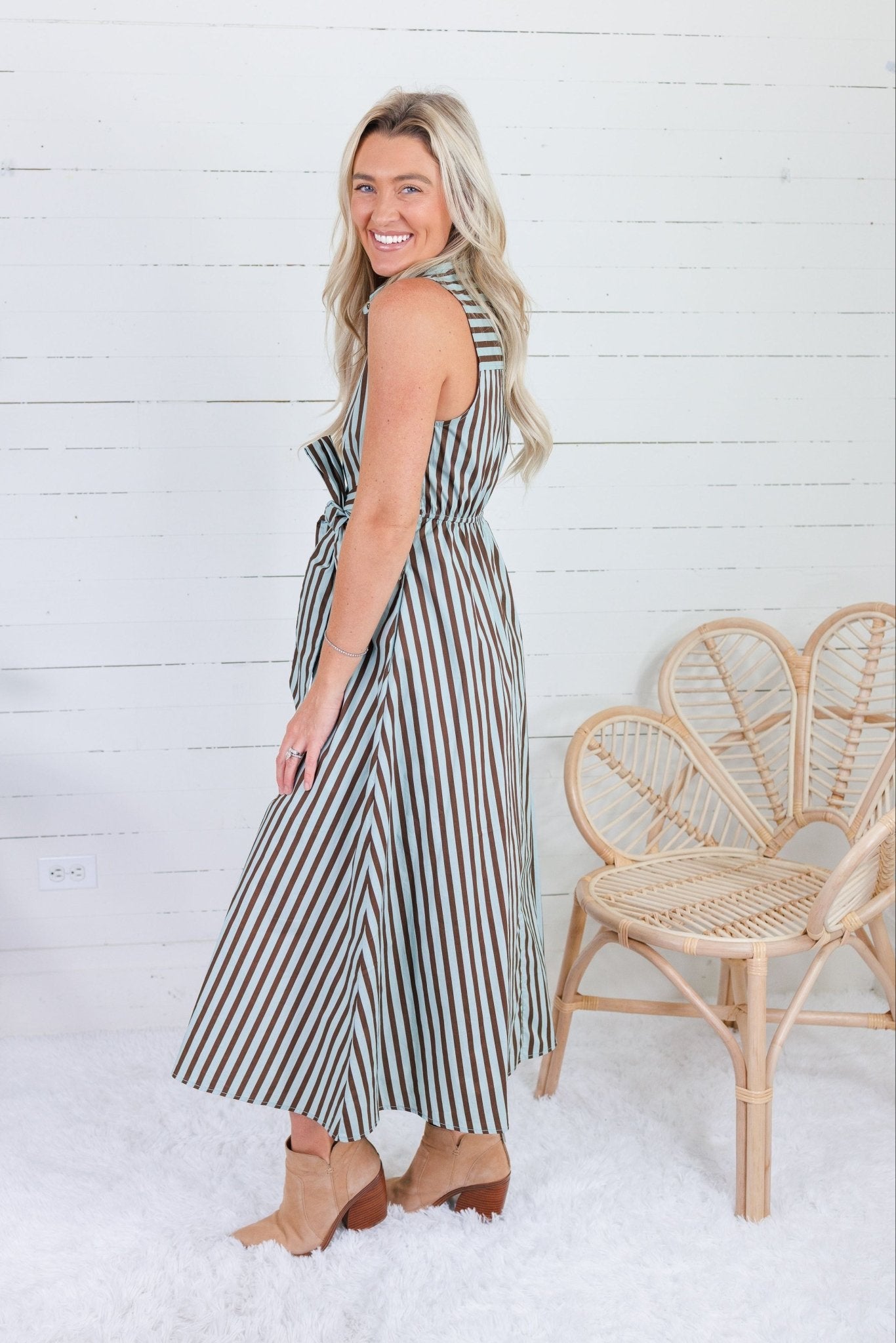 Morrison Seafoam + Cocoa Stripe Maxi Dress