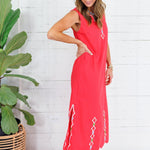 Moscow Coral Embroidered Scallop Dress Karlie 