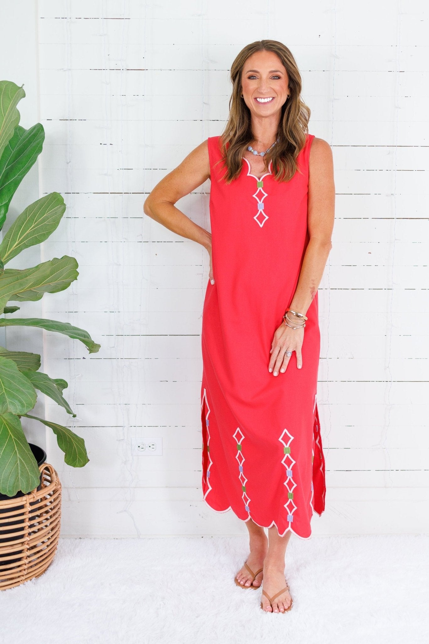 Moscow Coral Embroidered Scallop Dress Karlie 