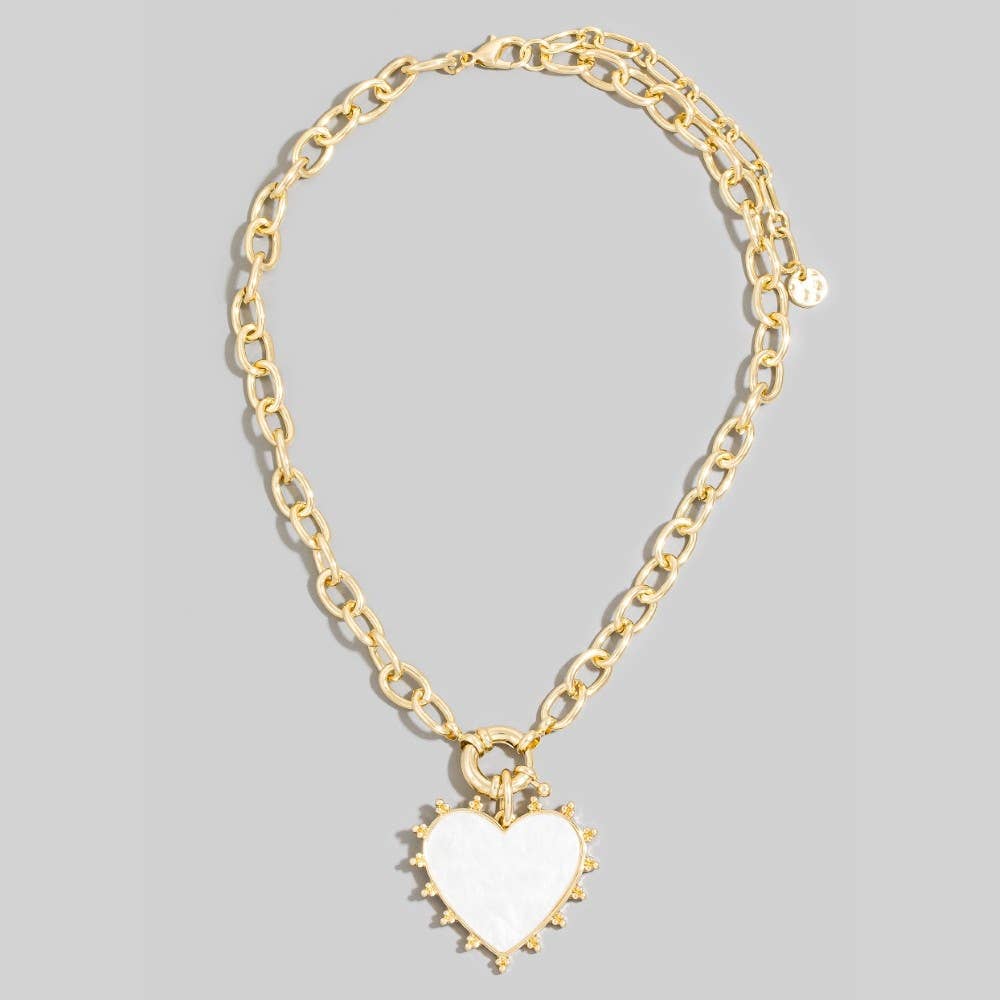 Mother Of Pearl Heart Pendant Chunky Gold Chain Necklace - A3 Accessories - Jewelry - Clover + Bee