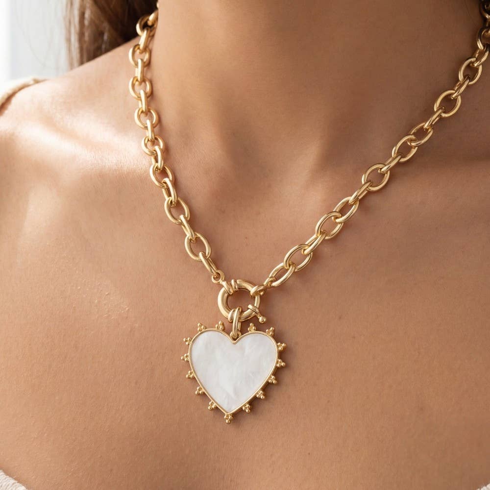 Mother Of Pearl Heart Pendant Chunky Gold Chain Necklace - A3 Accessories - Jewelry - Clover + Bee