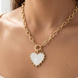 Mother Of Pearl Heart Pendant Chunky Gold Chain Necklace - A3 Accessories - Jewelry - Clover + Bee