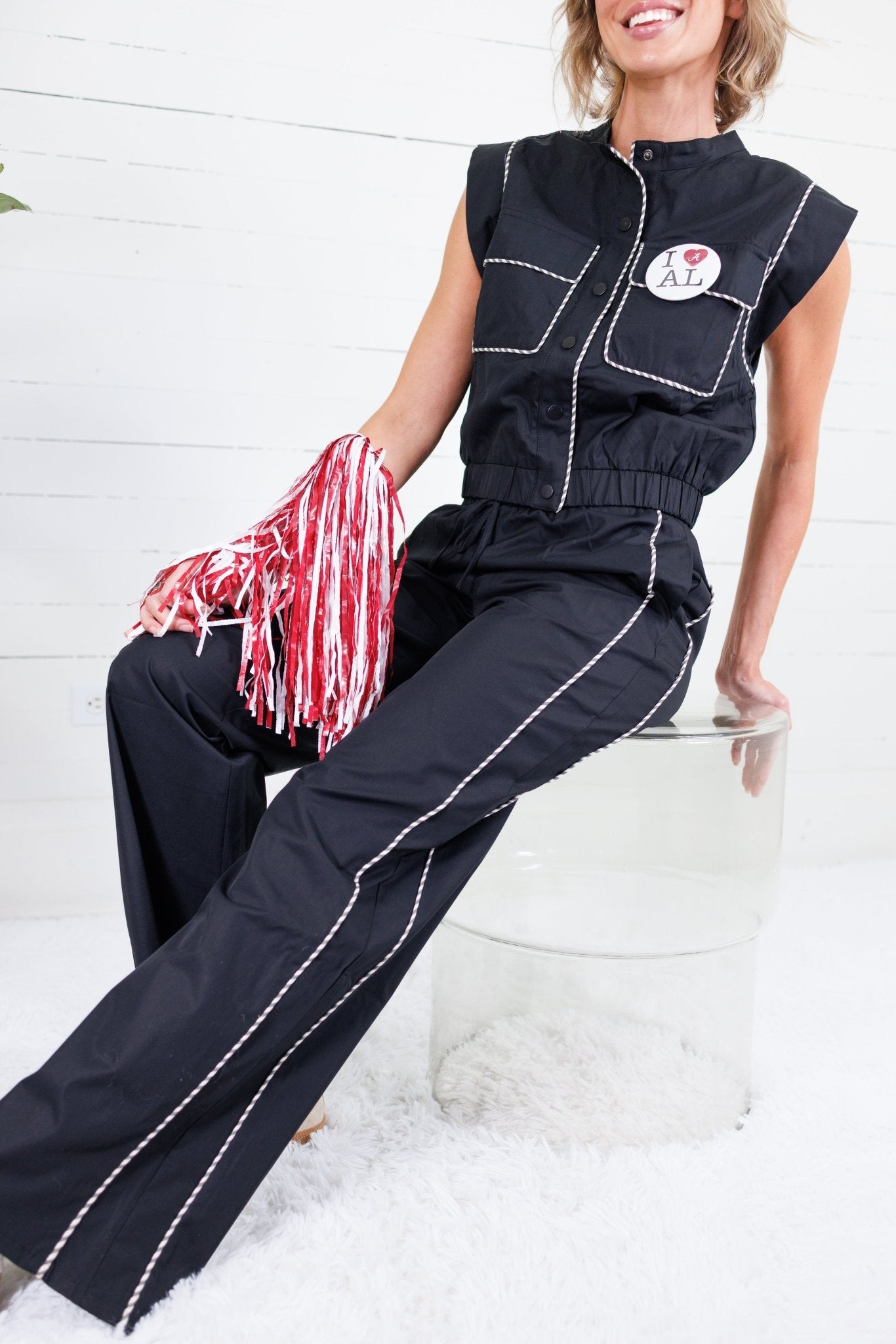 Moulton Black + Cream Contrast Piping Wide Leg Pants Strut & Bolt