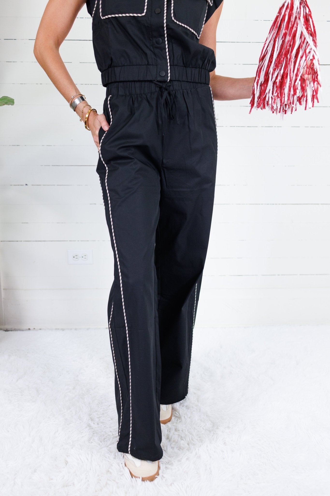 Moulton Black + Cream Contrast Piping Wide Leg Pants Strut & Bolt