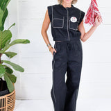 Moulton Black + Cream Contrast Piping Wide Leg Pants Strut & Bolt