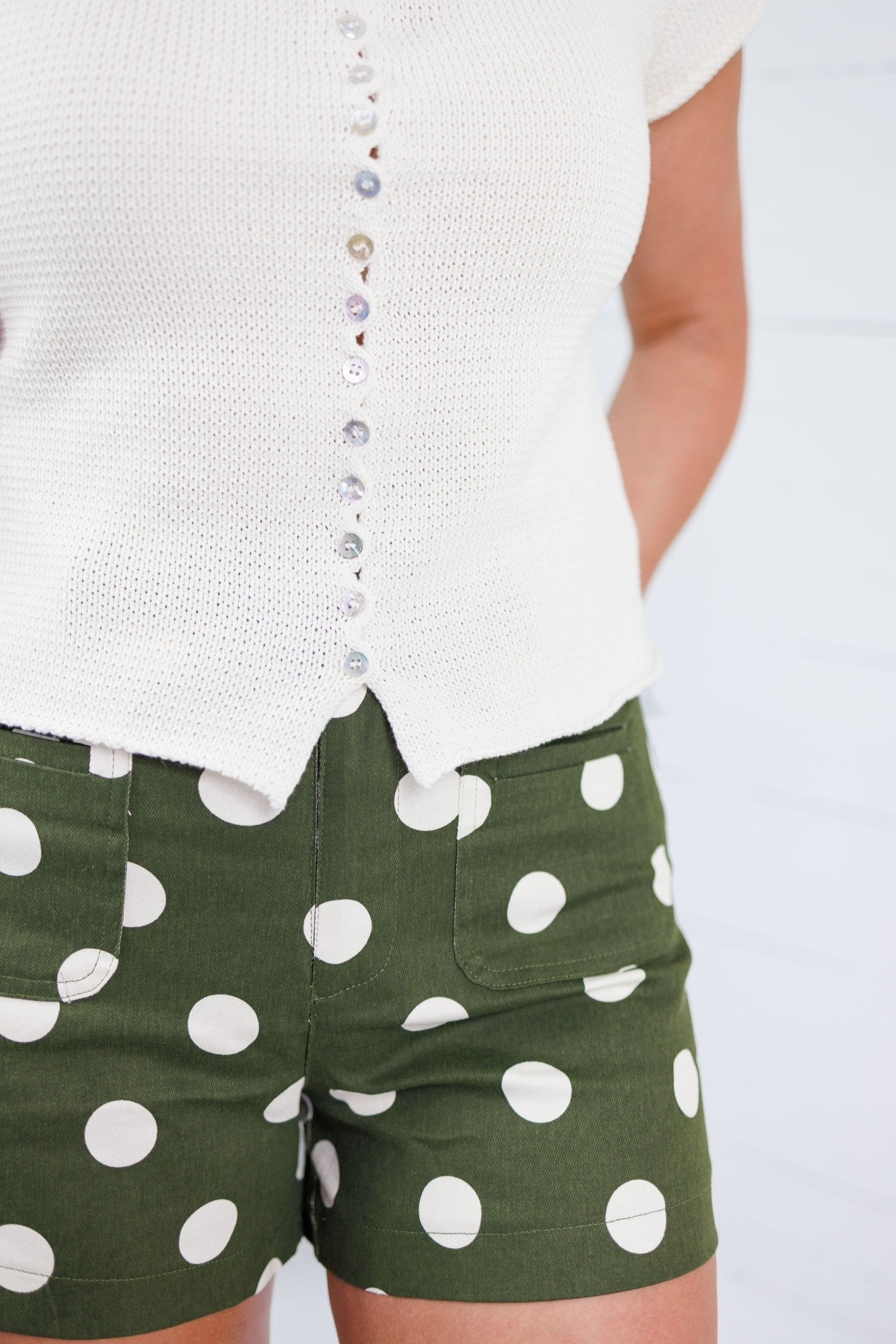 Murrah Olive Polka Dot Shorts Glam