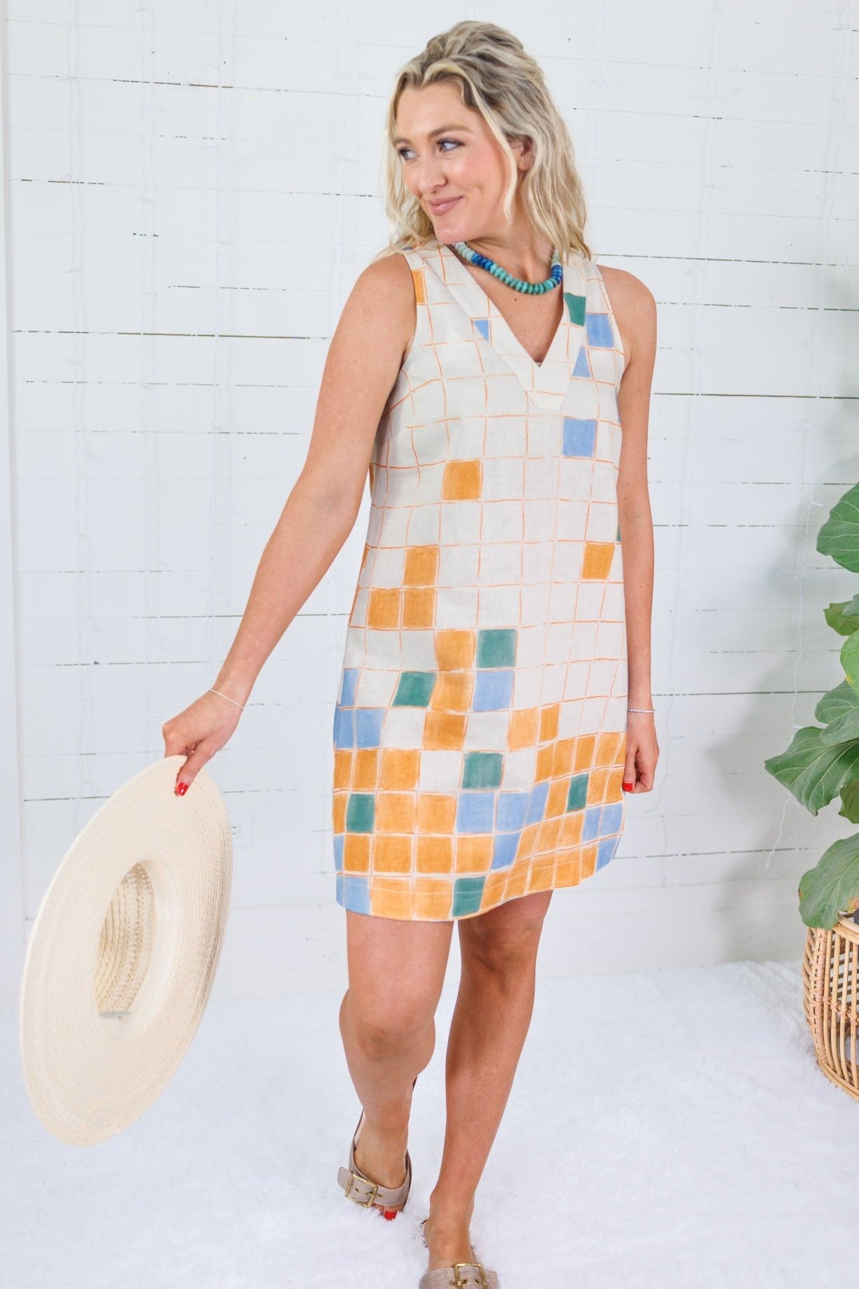 Myla Cream Squares Mini Dress Briton Court