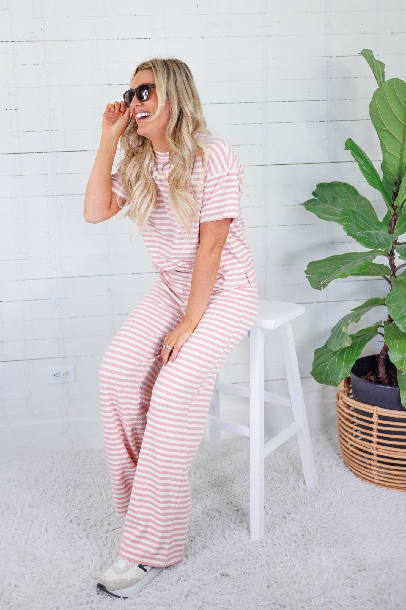 Natalie Pink + Ecru Stripe Knit Pants Things Between