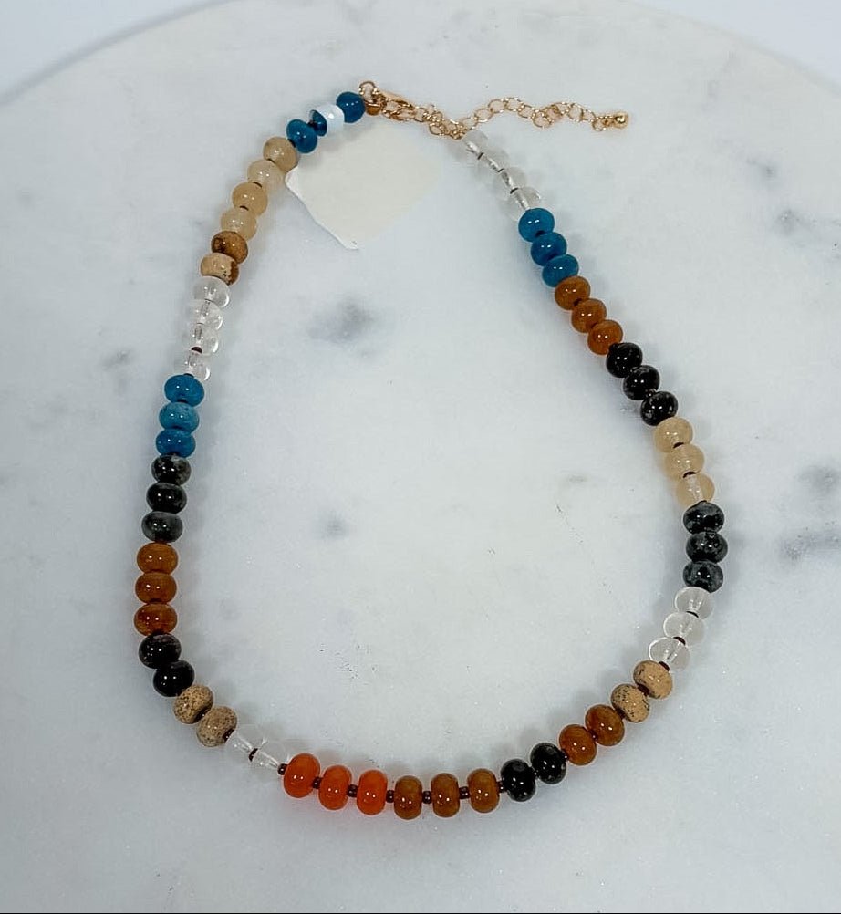 Natural Agate Glass Semi Precious Bead Necklace