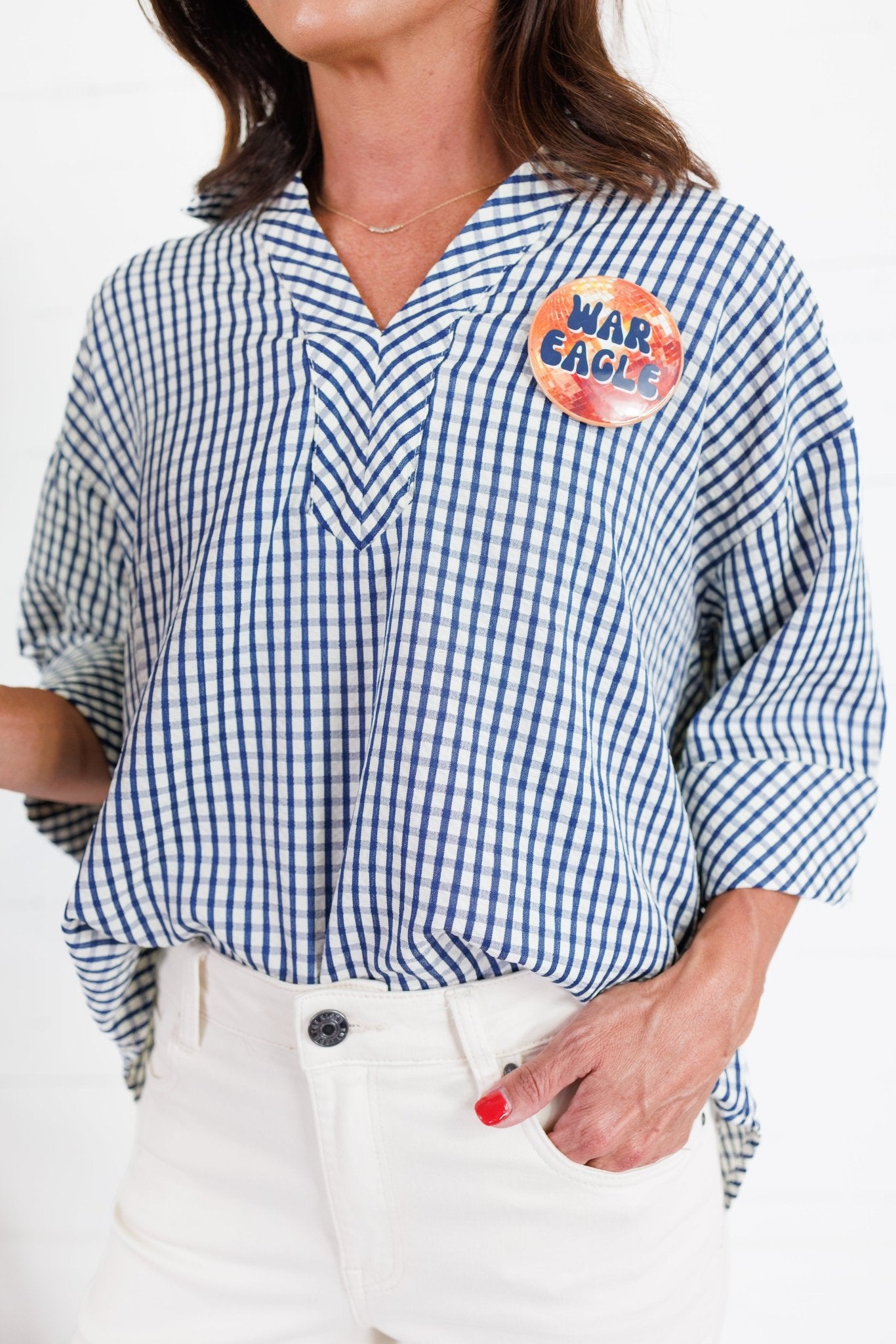 Nealy Navy Check Top Entro