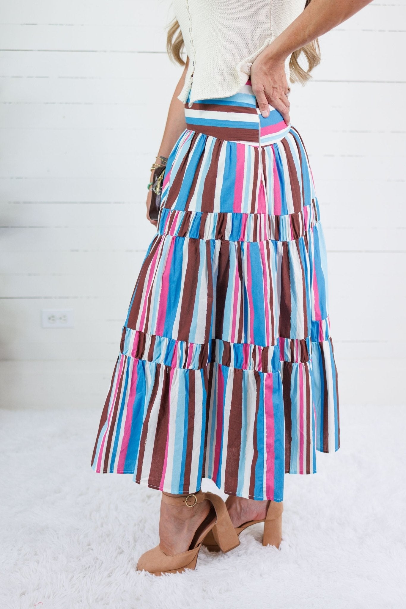 Neapolitan Stripe Tiered Maxi Skirt TCEC