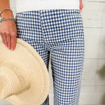 Neely Navy Gingham Wide Leg Jean Just Black Denim