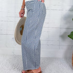 Neely Navy Gingham Wide Leg Jean Just Black Denim