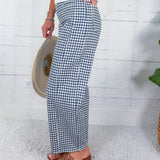 Neely Navy Gingham Wide Leg Jean Just Black Denim