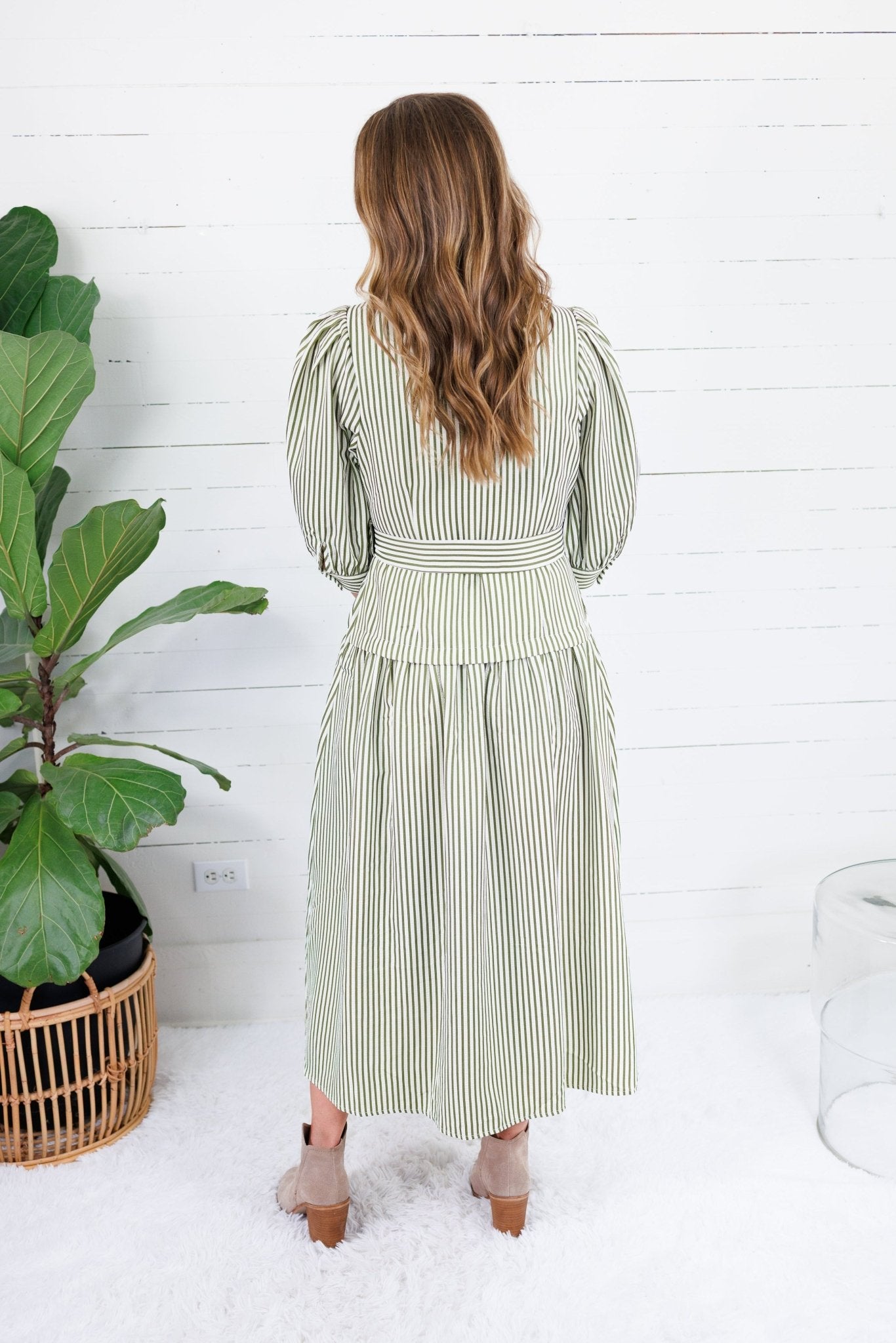 Neville Olive Striped Maxi Shirt Dress Entro