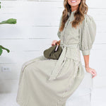 Neville Olive Striped Maxi Shirt Dress Entro
