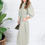 Neville Olive Striped Maxi Shirt Dress Entro