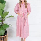 Neville Red Striped Maxi Shirt Dress Entro