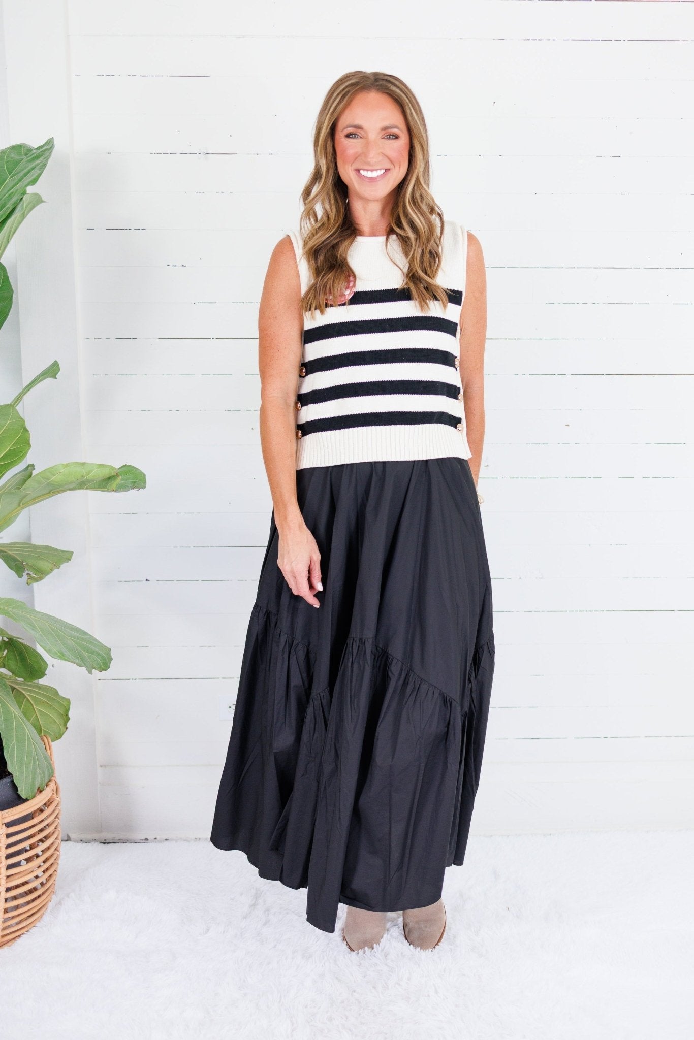 Newton Cream + Black Stripe Sweater Vest Entro