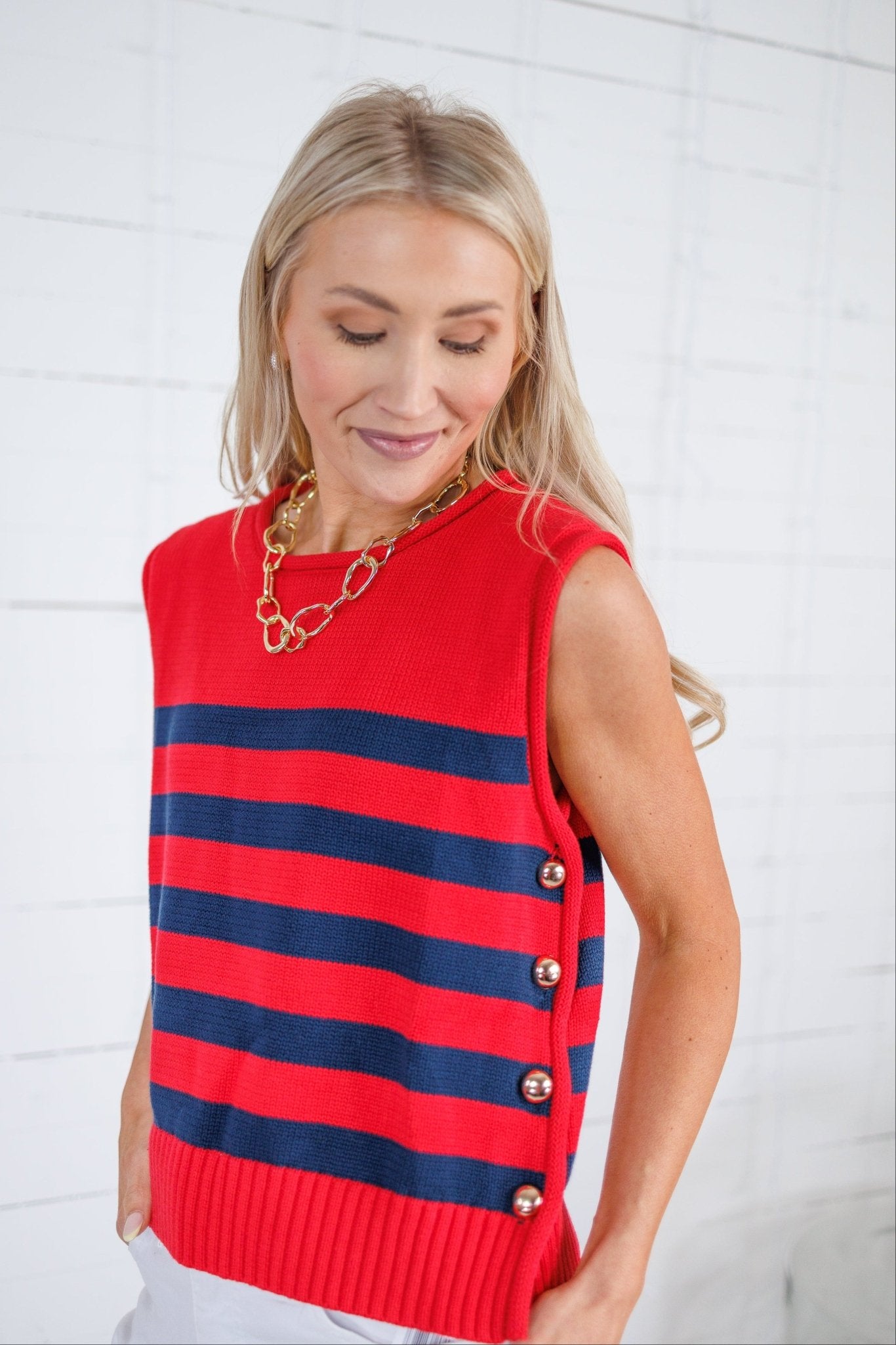 Newton Red + Navy Stripes Sweater Vest Entro
