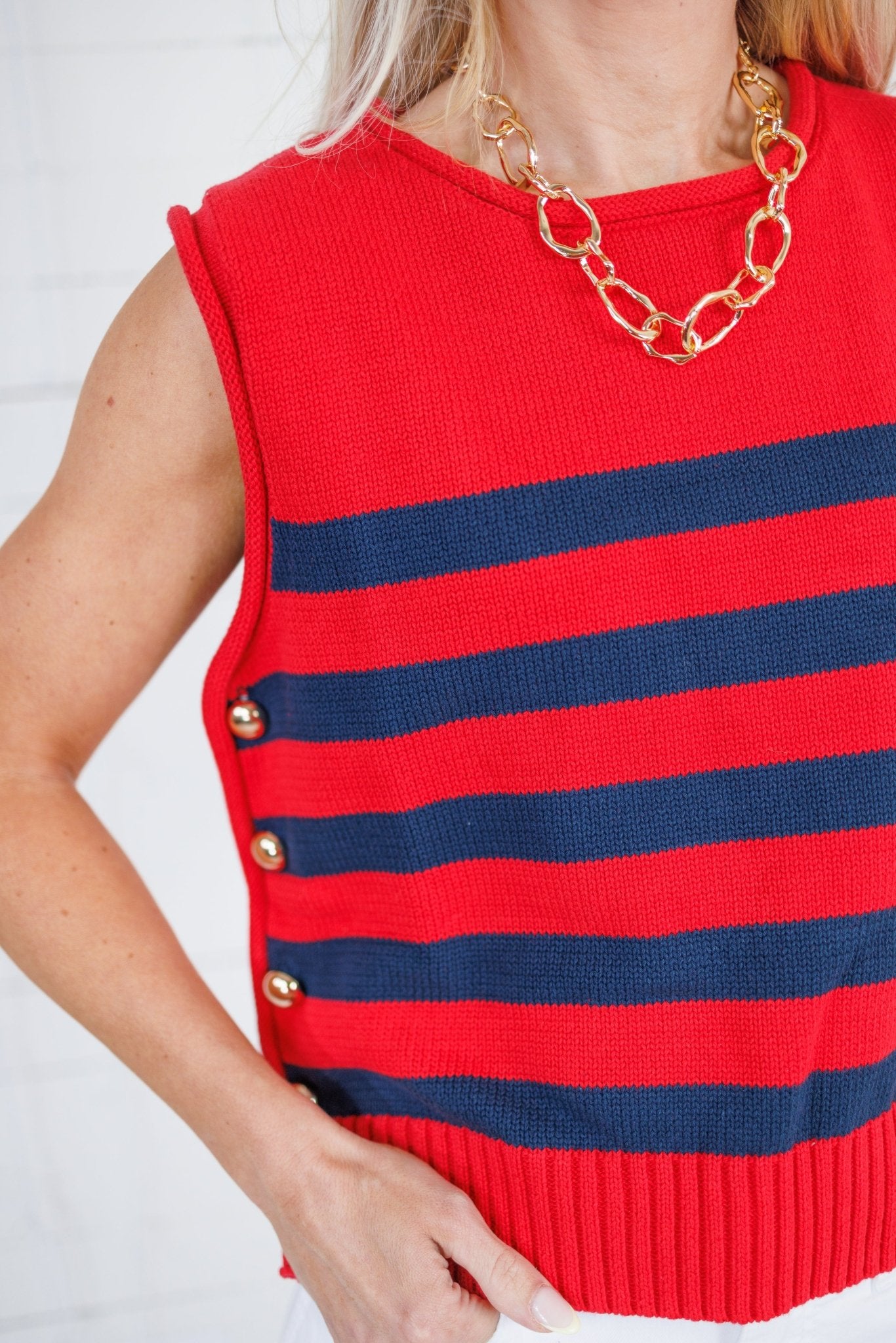 Newton Red + Navy Stripes Sweater Vest Entro