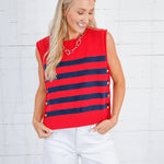 Newton Red + Navy Stripes Sweater Vest Entro