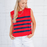 Newton Red + Navy Stripes Sweater Vest Entro